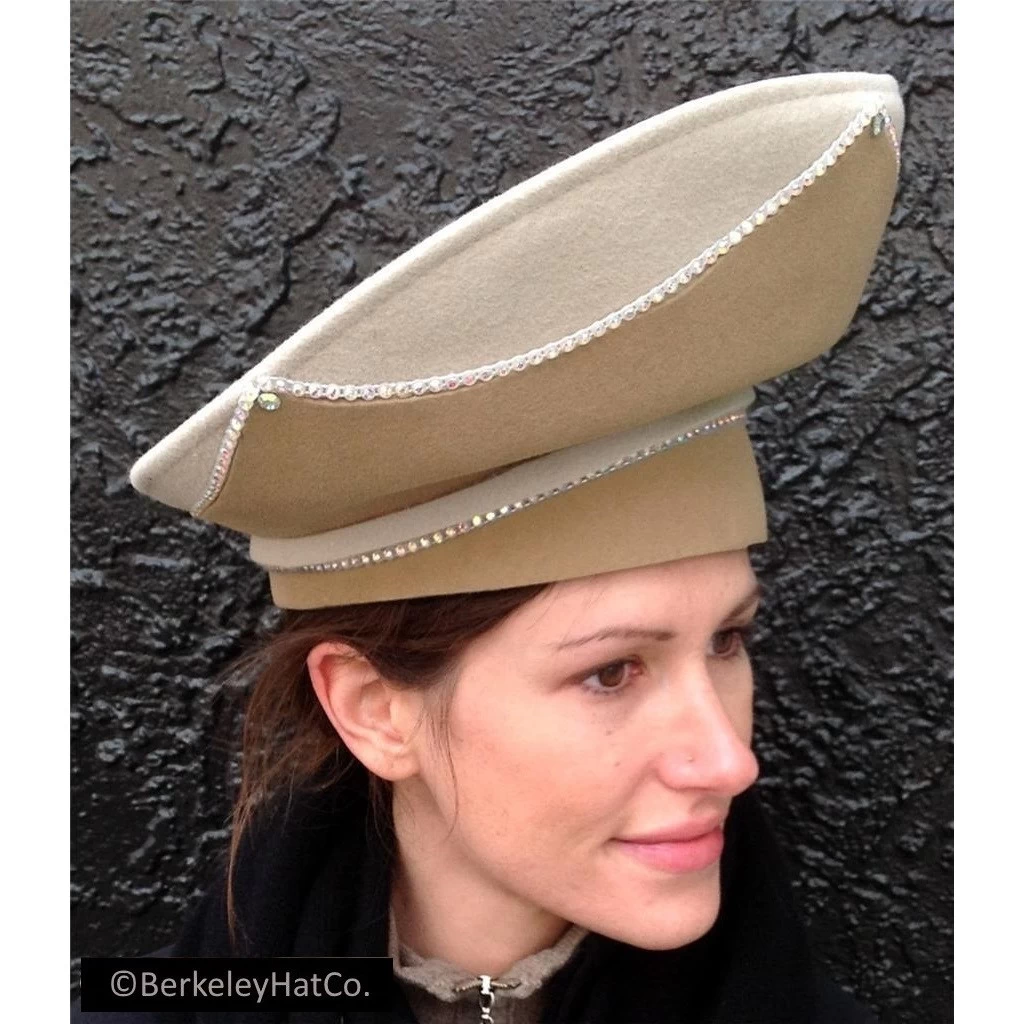 Vintage Jack McConnell Fur Felt Church Crown Tan Light Brown With Crystals