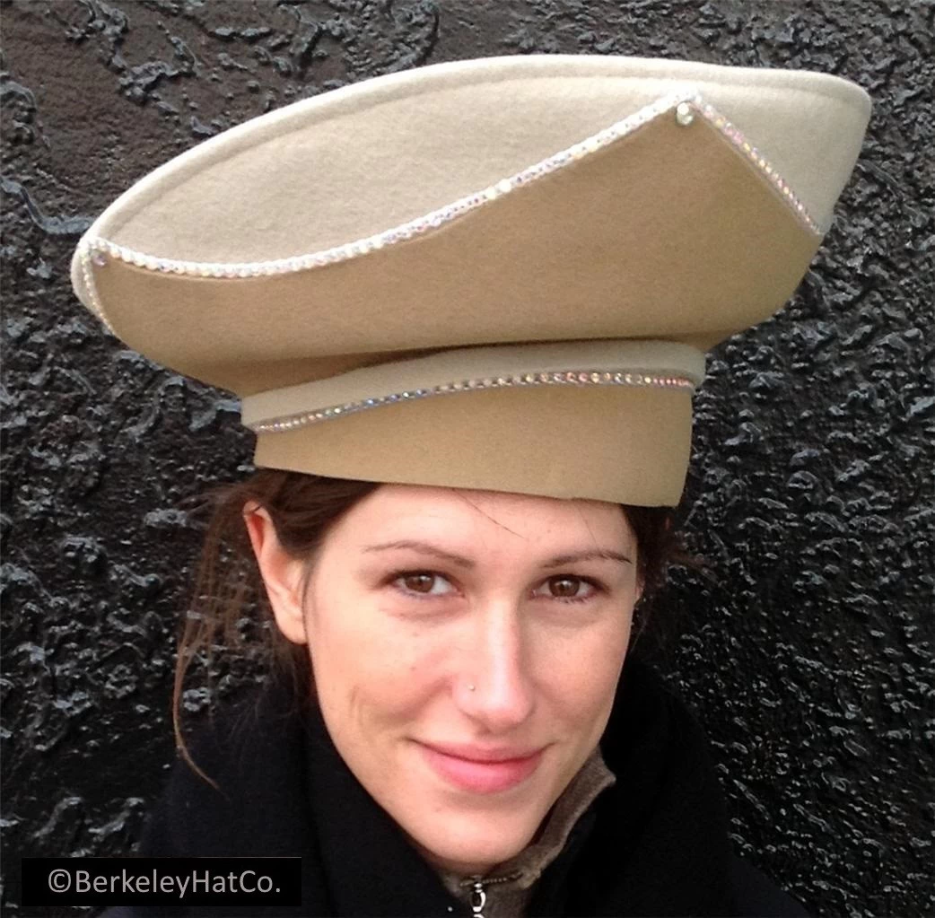 Vintage Jack McConnell Fur Felt Church Crown Tan Light Brown With Crystals - Image 2