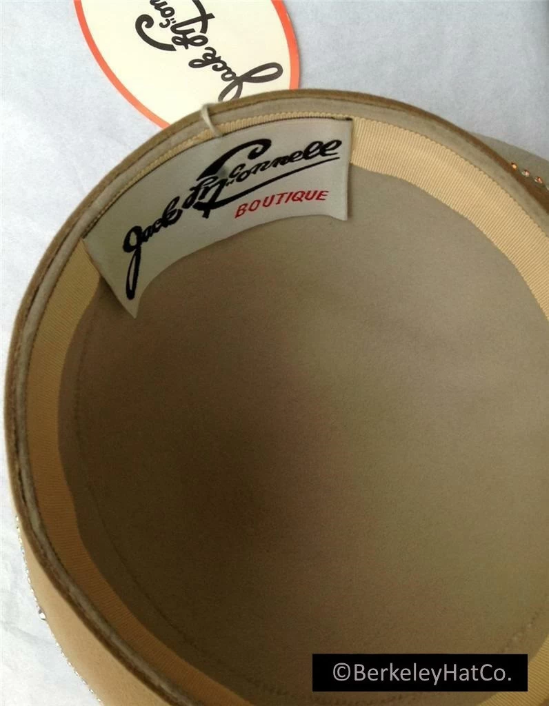 Vintage Jack McConnell Fur Felt Church Crown Tan Light Brown With Crystals - Image 6