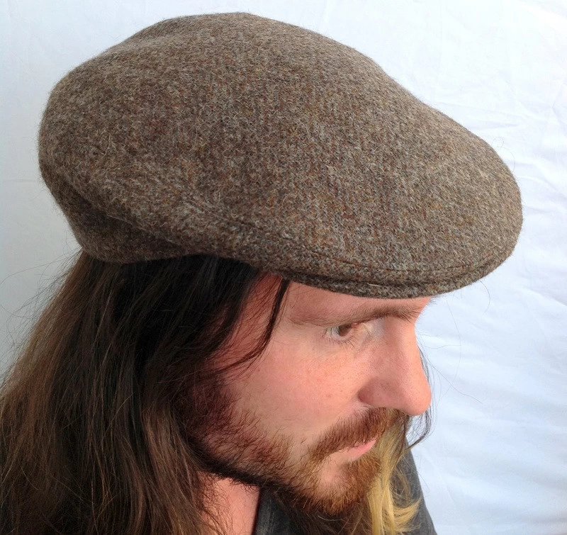 Irish Ivy Cap In Grey/Brown Herringbone Donegal Tweed