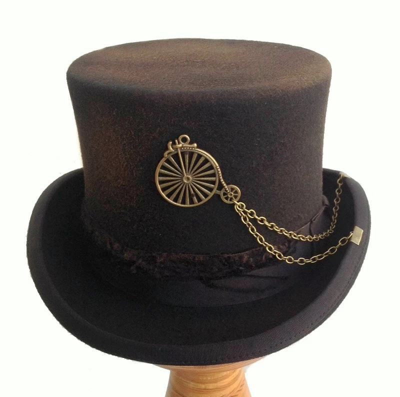 Distressed Steampunk Top Hat In Wool Felt